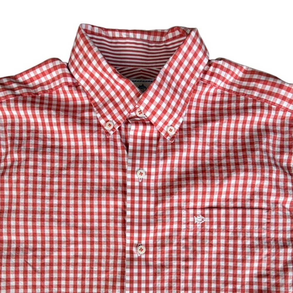 Southern Tide Mens Small Red Gingham Classic Fit Long Sleeve Button Down Shirt